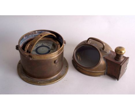 A 20th century nautical brass binnacle compass, Patt: 0183 numbered 22341 B, with side box with lamp burner