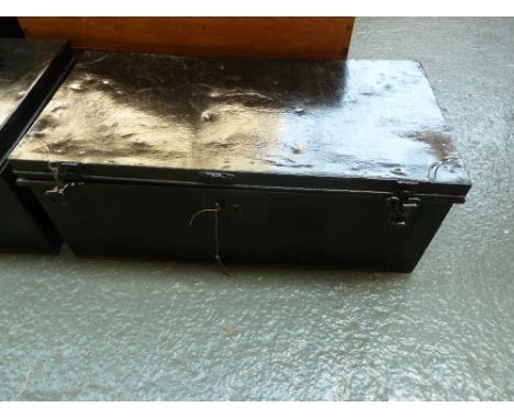 A 19th century metal trunk with key, The West African label to inside lid, with side handles, 77cmW