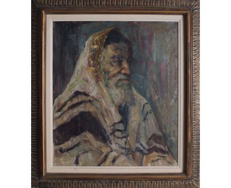 Israeli School, Portrait of a Rabbi, signed 'Burgen' and dated 1961, oil on canvas, framed, 45 x 53cm