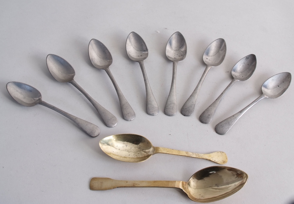 Seven early Victorian pewter spoons, by Thomas Yates, circa 1840