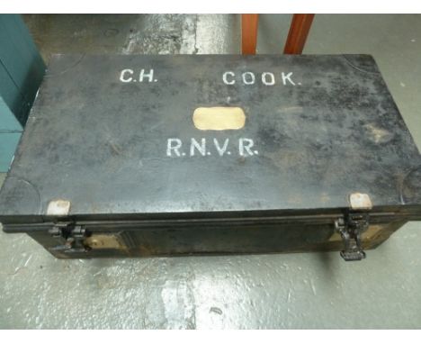 A WWI seamans trunk,m by Jones Brothers & Co., the top painted C.H. Cook, 70cmW