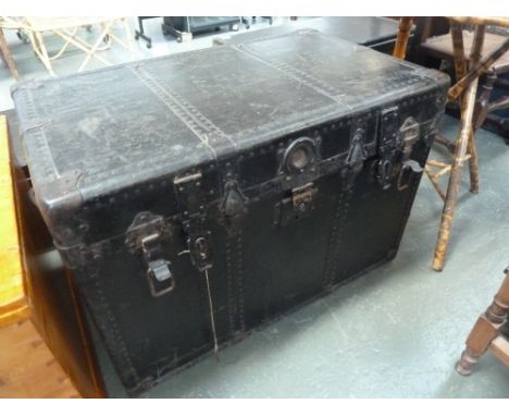 A 19th century leather travel trunk, circa 1880, 82cmW