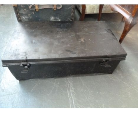 A Victorian black painted metal trunk