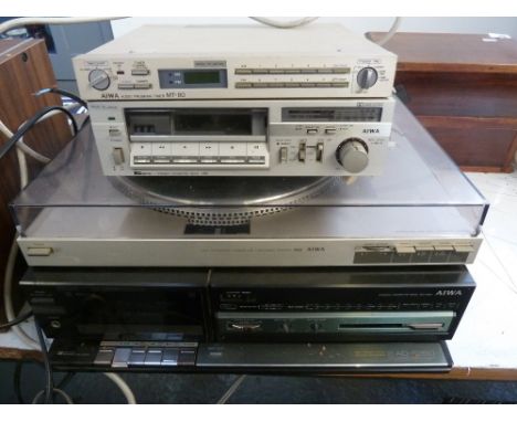 Aiwa midi stack system comprising audio program timer MT-80 stereo cassette deck L60; Aiwa hifi stereo cassette deck AD-F260 