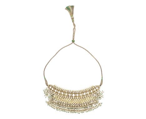 A diamond-set enamelled gold necklace North India, 20th Centurycomprising a series of thirteen linked floral elements with pe
