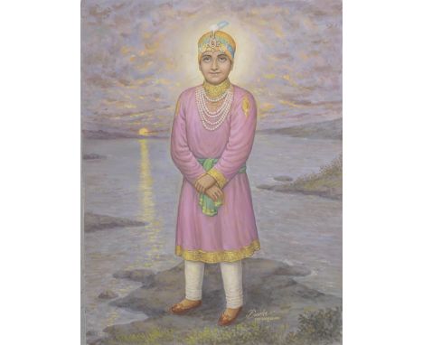 Guru Har Krishen by Dwarka Dass (India, 20th Century), circa 1950-60oil on board, signed Dwarka/Shri Sharda Arts lower right 