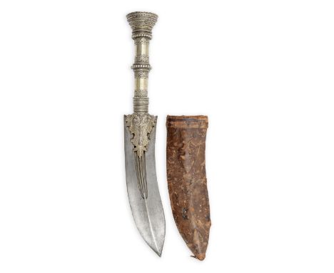 A silver-plated steel spearhead Tanjore,  17th Centurythe double-edged steel blade of curved form with four chiselled fullers