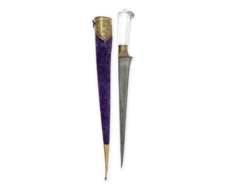 A Mughal Rock Crystal-hilted steel dagger (Pesh Kabz) North India, 18th/ 19th Centurythe single-edged watered steel blade of 