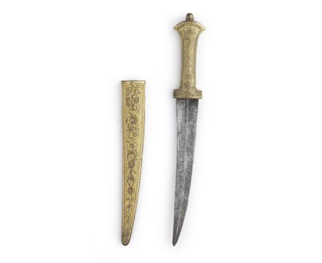 An Ottoman gilt-copper (tombak) mounted steel dagger Turkey, 18th Centurythe double-edged steel blade of curved form, the gil