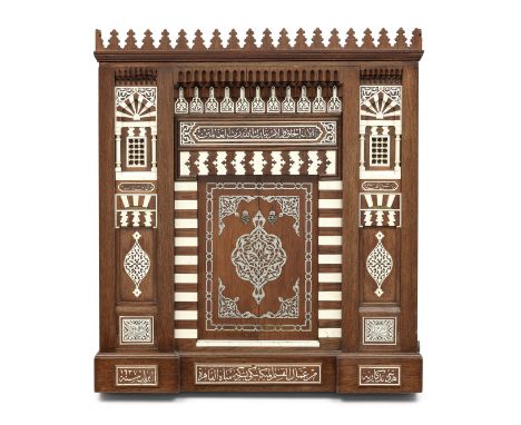 An Egyptian architectural ivory-inlaid picture frame by Isma'il il Ridwan Egypt, dated AH  1301/AD 1882-83, with presentation