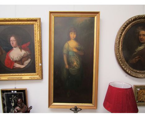 A 19th /20th Century English School oil on canvas, full length portrait of Miss Arnold Smith, gilt frame, 132cm x 60cm