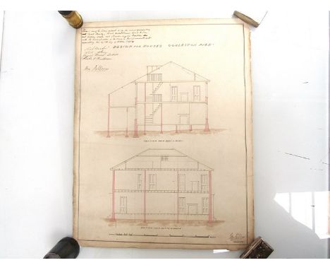 Ten mid 19th Century original architects plans of houses in Gorleston and Great Yarmouth circa 1845/46, including four manusc