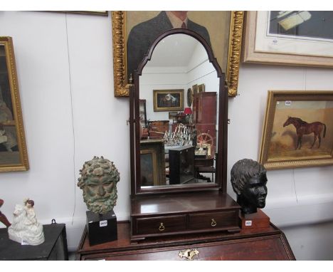 A mahogany dressing table mirror, two drawer base on bracket feet