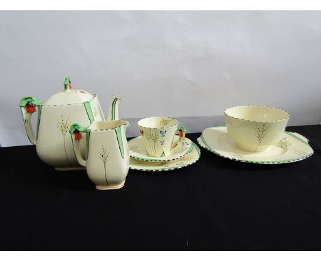 A Burleigh Ware B &amp; L Ltd tea service of Deco form RD772000 with handpainted butterfly detail, 38 pieces