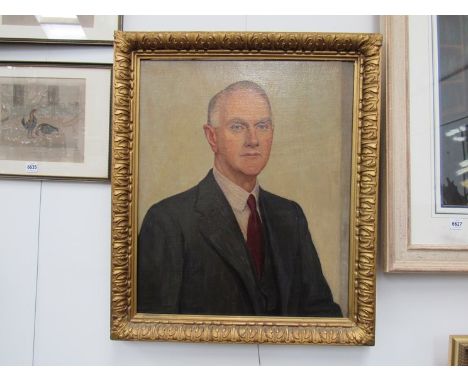 An oil on canvas portrait of Brian F Hamilton, barrister of Tonbridge Wells in gesso frame 60 x 50cm together with a volume '