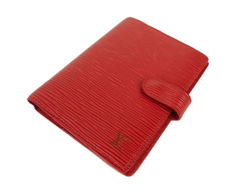 Louis Vuitton Red Epi Leather Agenda Diary PM. Golden brass hardware, interior with slots and diary. Labeled appropriately. S