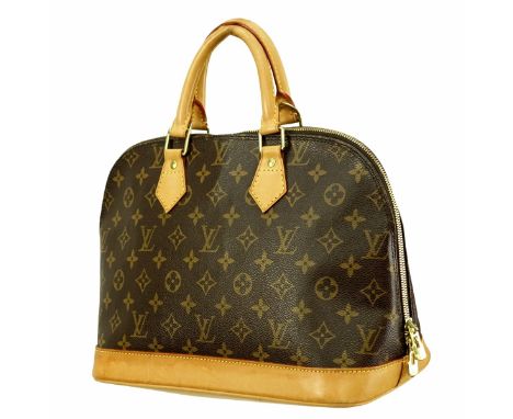 Louis Vuitton Brown Canvas Monogram Alma PM. Golden brass hardware, brown interior with slot and patch pockets, vachetta hand