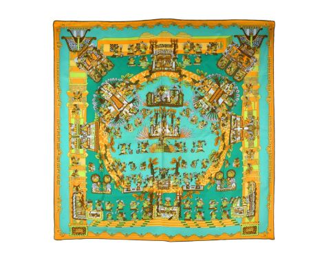 Vintage Hermès Astres et Soleils Silk Scarf in Original Box. Measures 35-1/2" H x 35-1/2" W. Condition: Minor spotting otherw