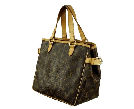 Louis Vuitton Brown Canvas Monogram Batignolles PM Bag. Golden brass hardware, brown interior with patch pockets, vachetta ha