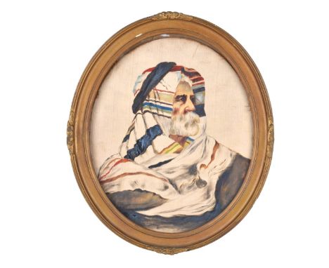 20th Century Silk Painting, Portrait of an Arab, Signed Daley Lower Right. Sight measures 11-1/2" H x 9-3/8" W, frame measure
