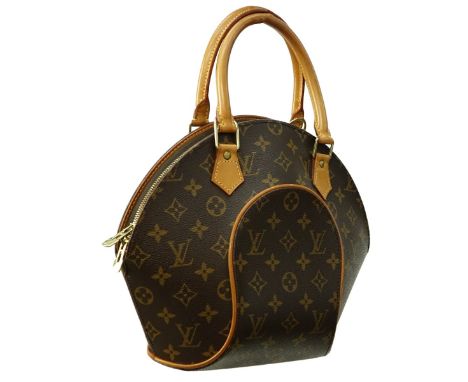 Louis Vuitton Brown Canvas Monogram Ellipse PM Bag. Golden brass hardware, brown interior with slot pocket, vachetta handles 