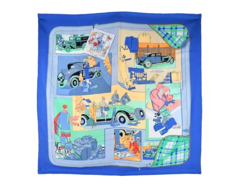 Vintage Hermès L’Elegance et le Confort en Automobile Silk Scarf in Original Box. Includes instructional card. Measures 35-1/