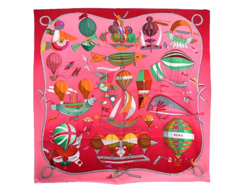 Vintage Hermès Les Folies du Ciel Silk Scarf by Loic Dubigeon in Original Box. Measures 35-1/4" H x 35-1/4" W. Condition: Lig