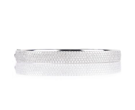 Tiffany & Co Metro Four Row 1.93 carat Pave Set Round Brilliant Cut Diamond and 18 Karat White Gold Hinged Bangle Bracelet. D