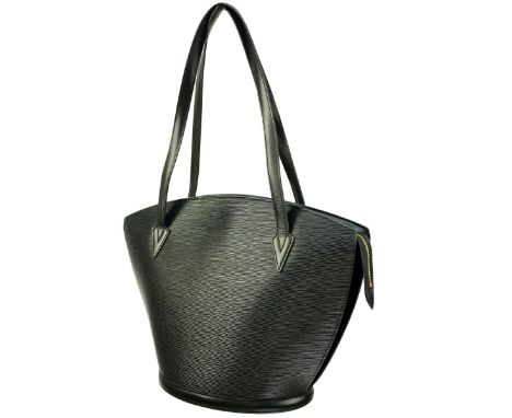 Louis Vuitton Black Epi Leather St-Jacques Shopping Tote GM. Golden brass hardware, gray suede interior with zippered pocket.