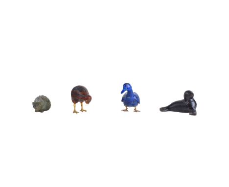 Collection of Four (4) Faberge Style Gemstone Animal Figures with Ruby Eyes. Tallest measures 2-1/2" H x 2-7/8" W, smallest m