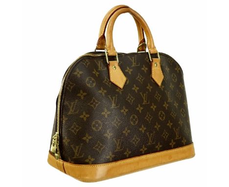 Louis Vuitton Brown Canvas Monogram Alma PM. Golden brass hardware, brown interior with slot and patch pockets, vachetta hand