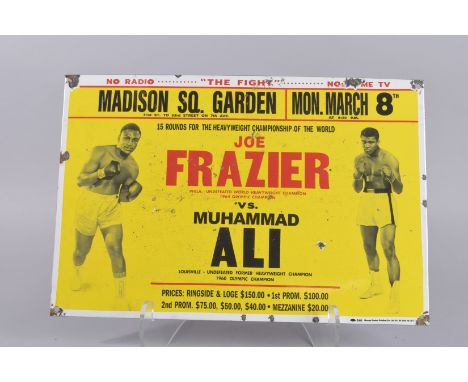 JOE FRAZIER AND MUHAMMAD ALI ENAMEL SIGN. 12ins x 18ins.