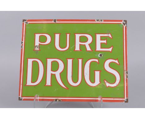 AN ENAMEL DRUGS SIGN. 11ins x 14.5ins.