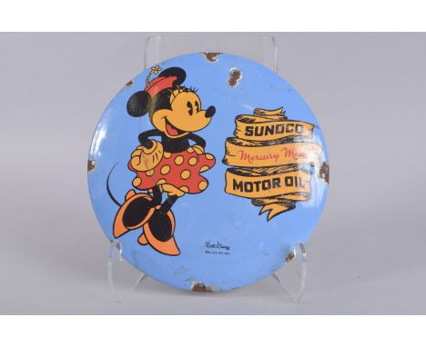 A DISNEY CIRCULAR ENAMEL SIGN, 'SUNOCO MOTOR OIL'. 12ins diameter.