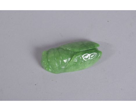 A CARVED JADE CACIDA FLY.