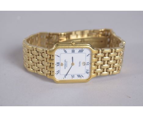 A RAYMOND WEIL FIDELO WRIST WATCH with gilt metal bracelet.