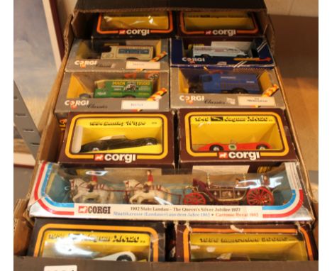Eleven Corgi classics and commercial cars plus a 1902 state Landau, boxed