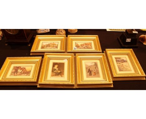 Six gold framed prints