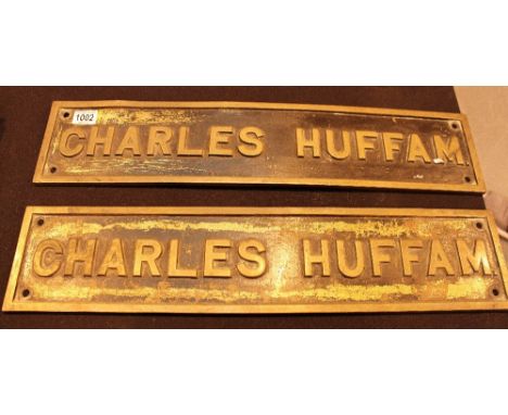 Pair of original brass railway engine name plates Charles Huffam, originally from a works locomotive based in the Warrington 