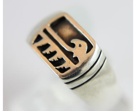 Sterling silver fancy head cents signet ring size X