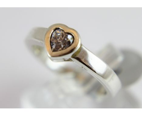 Sterling silver thick set heart shaped solitaire ring size R/S

