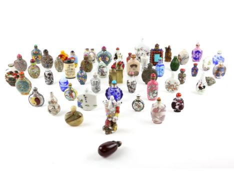 A Collection of 54 Chinese snuff bottles, comprising a number of different genre, forms, shapes and materials, including Cant