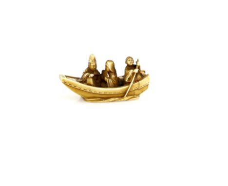 An ivory netsuke of a ferry boat, signed SeiminProvenance: The Property of a Lady. From a Private Collection acquired by her 