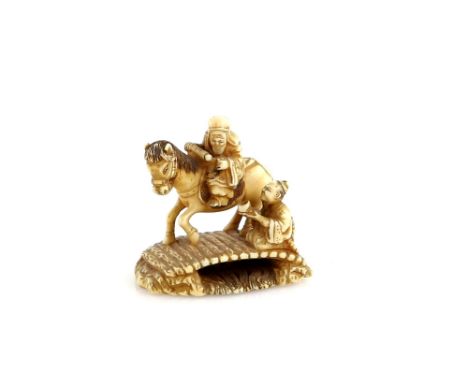 A stained ivory netsuke of the Choryo and Kosekiko story, signed NorishigeProvenance: The Property of a Lady. From a Private 