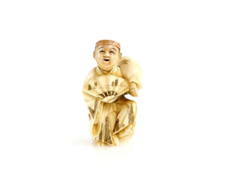A stained ivory netsuke of a fan dancer with articulated head, signed Chuichi, 20th CenturyProvenance: The Property of a Lady