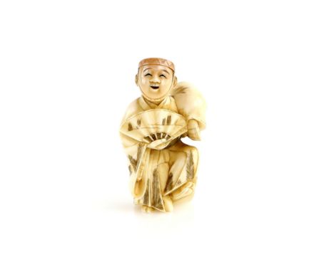 A stained ivory netsuke of a fan dancer with articulated head, signed Chuichi, 20th CenturyProvenance: The Property of a Lady