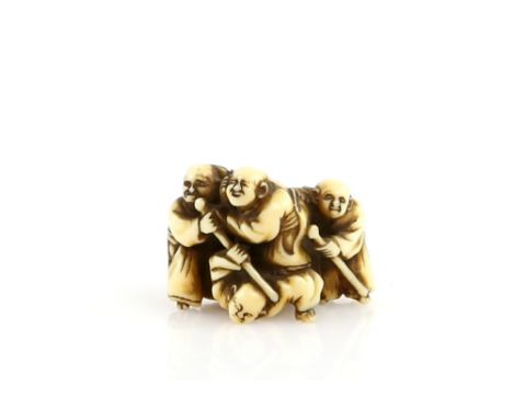 An ivory netsuke of five blind masseurs fighting together, 19th CenturyProvenance: The Property of a Lady. From a Private Col