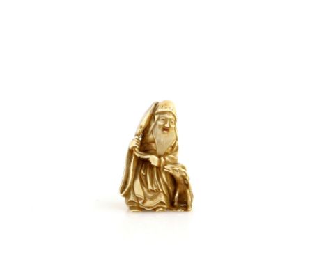 An ivory netsuke of Jurojin with a Deer, 20th CenturyProvenance: The Property of a Lady. From a Private Collection acquired b