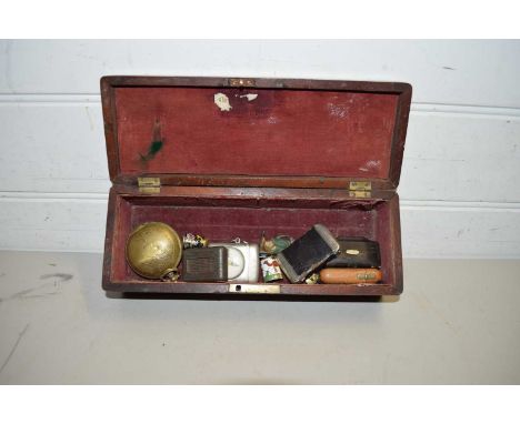 SMALL BOX CONTAINING CIGARETTE LIGHTERS, BASE METAL WATCH CASE AND OTHER ITEMS