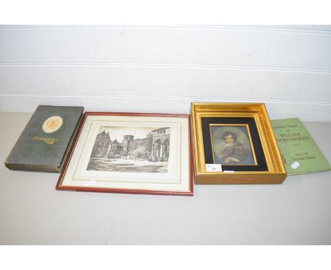 MIXED LOT COMPRISING BARNABY RUDGE BY CHARLES DICKENS, SELECTED POEMS OF WILLIAM WORDSWORTH AND TWO FRAMED PRINTS